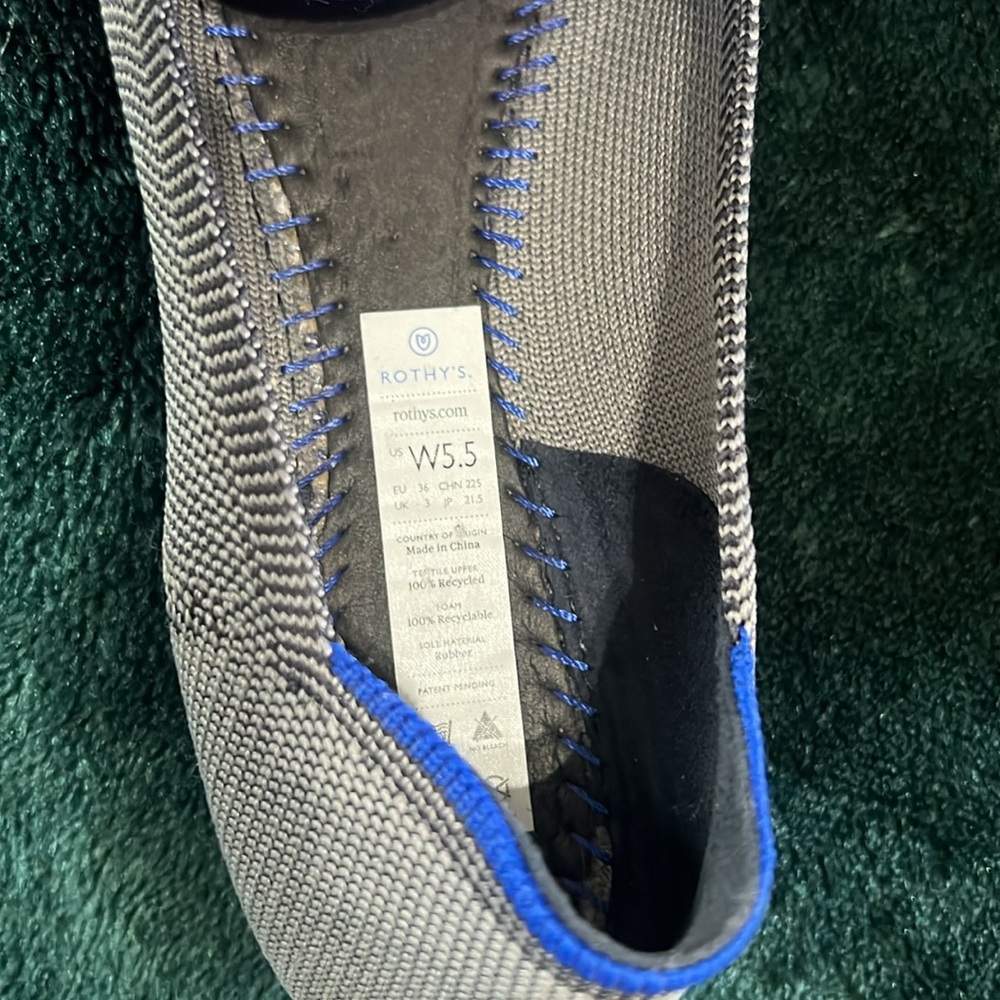 Rothy's Pointed Toe Flats in Charcoal Gray with Blue Trim - Picture 14 of 16